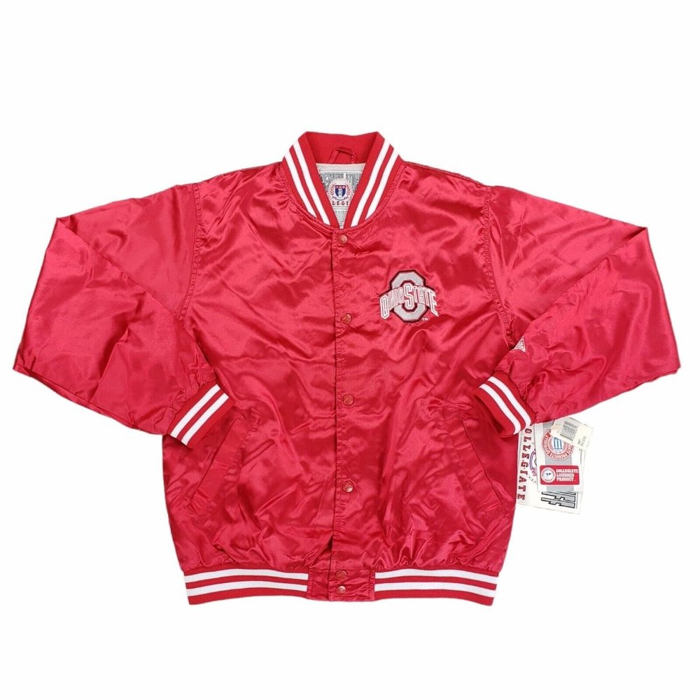 NWT Ohio State Buckeyes Satin Varsity Bomber Jacket Fits Mens Small To Medium